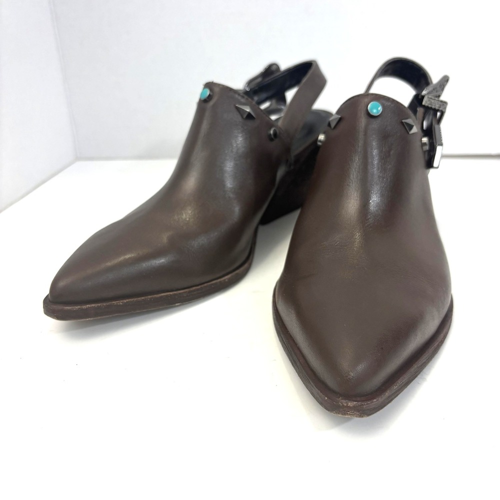 Golo Leather Slingback Heel Shoes Womens 9 Brown Block Western Festival Country - Picture 3 of 11